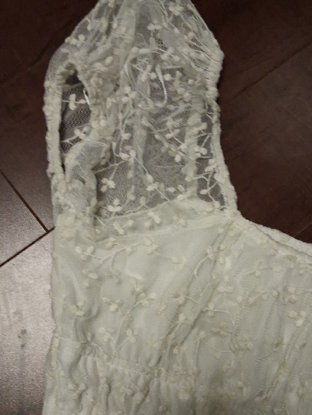 Japna White Floral Lace Puff Sleeve Cropped Top - Picture 6 of 7